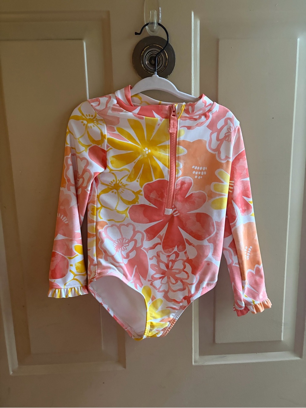 Carter's Pink & Yellow Floral Long-Sleeve Rashguard Swimsuit